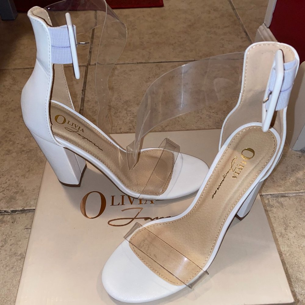 Olivia F White Heels Clear Strap Womens Size 6
